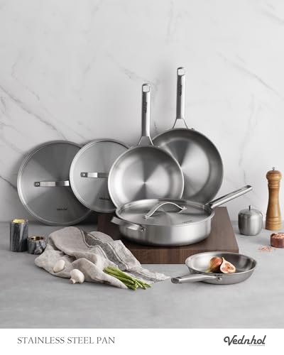 Stainless Steel Frying Pan Set with Lids 8+10+12 Inch