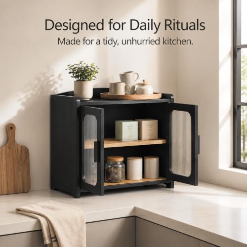 Premium Solid Wood Bread Box for Kitchen Countertop (Black)