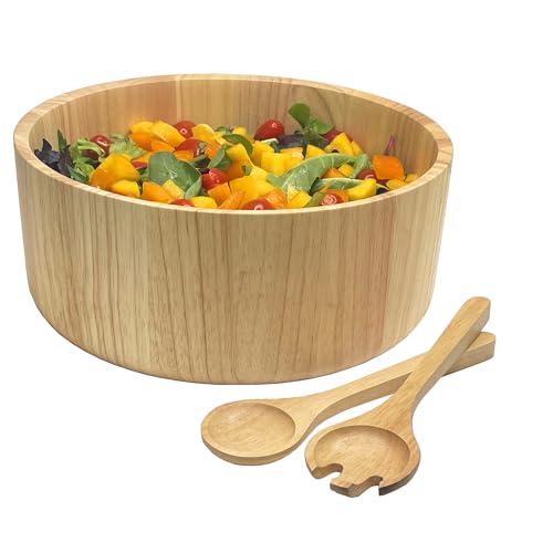 Woodard & Charles Rubberwood 11" Salad Bowl with Servers (11" x 4" Rubberwood Bowl with Servers)