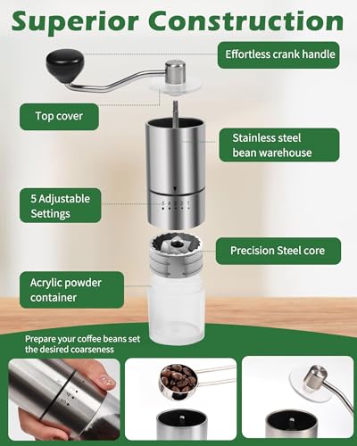 Stainless steel Burr Manual Coffee Grinder for Drip (Stainless steel Burr-Slivery)