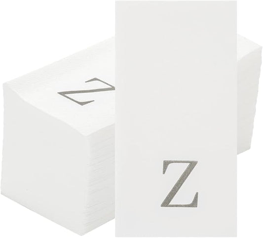 Luxenap 15.8 X 7.9 Inch Linen-Feel Guest Towels, 2000 Lettered Hand Towels - Silver Letter 'Z', Sans Serif Font, White Paper Dinner Napkins, airlaid, For Restrooms And Tables - Restaurantware