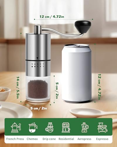 Stainless steel Burr Manual Coffee Grinder for Drip (Stainless steel Burr-Slivery)