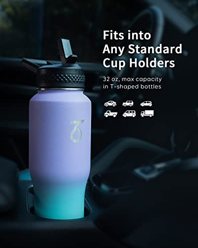 32 oz Water Bottle Insulated Fits in Any Car Cup Holder with 2 Lids (32 Ounces / Cotton Candy)