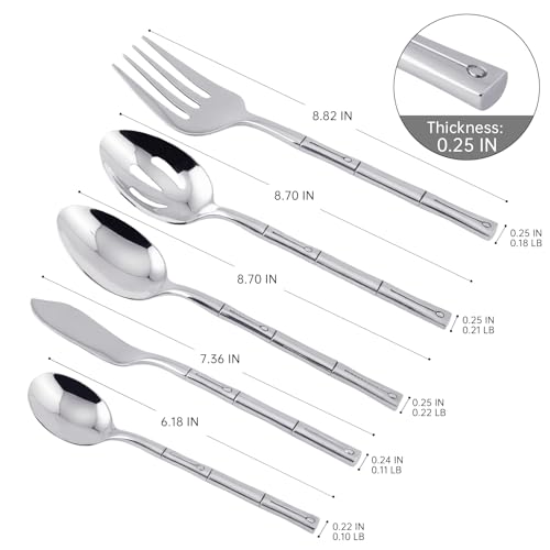 Flatware Serving Set Silverware Set Stainless Steel Cutlery Set Bamboo Pattern Mirror Finished 65 Pieces Party Event Use Wedding Housewarming Gift Service for 12