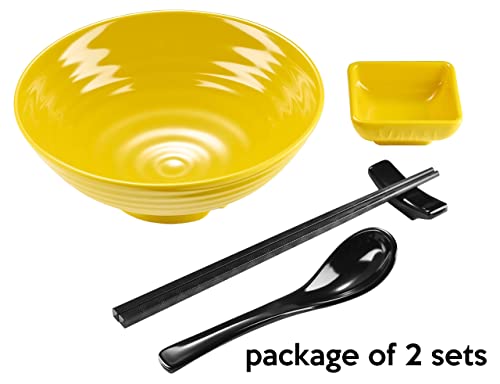 Unbreakable Ramen Bowl Set with Chopsticks and Spoon (2 Bowl Set / Yellow)