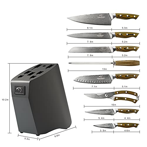 9PCS Damascus Knife Set with Block