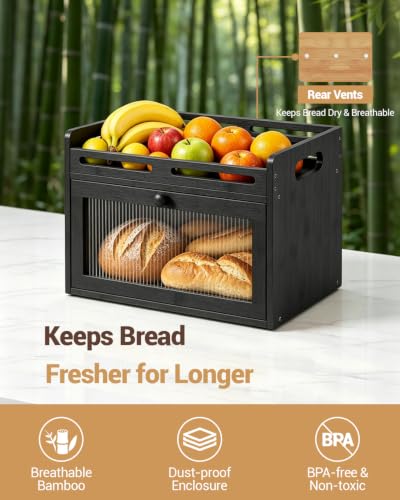 Bread Box for Kitchen Countertop (Black / 1-Tier)