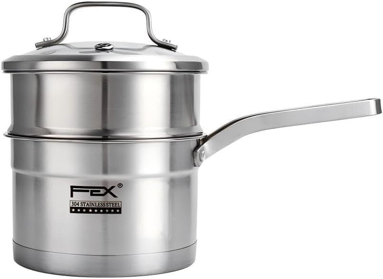 Tri-Ply Stainless Steel Sauce Pan with Steamer Basket & Straining Glass Lid— 2-in-1 Multi-Function Pot for Steaming, Boiling & Simmering — Healthy, Durable, Rust-Resistant, Professional-Grade Cookware