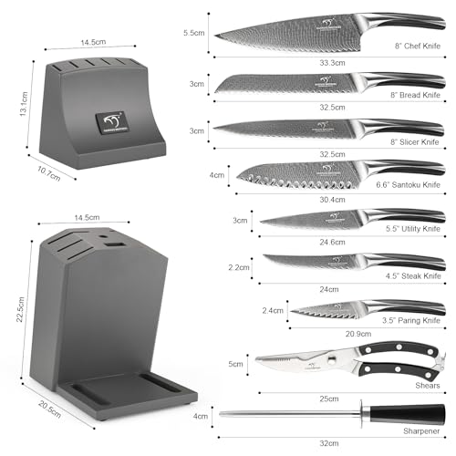 15 Piece Damascus Knife Set With Block