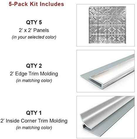 American Tin Ceilings Tin Backsplash [5-Pack with Trim Kit] in Pattern #19 and Bright White Satin Color 24" x 24" (20 Sq Ft) for Kitchens | Genuine Tin | Made in The USA | Model: kit-b-p19-wbs