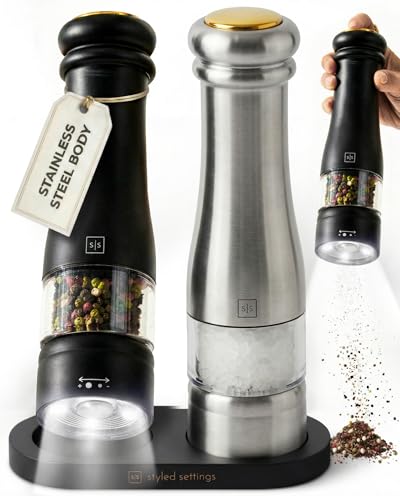 Electric Salt and Pepper Grinder Set (Black & Silver)