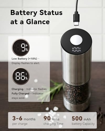 Rechargeable Electric Salt and Pepper Grinder Set (Silver/Black / Set)