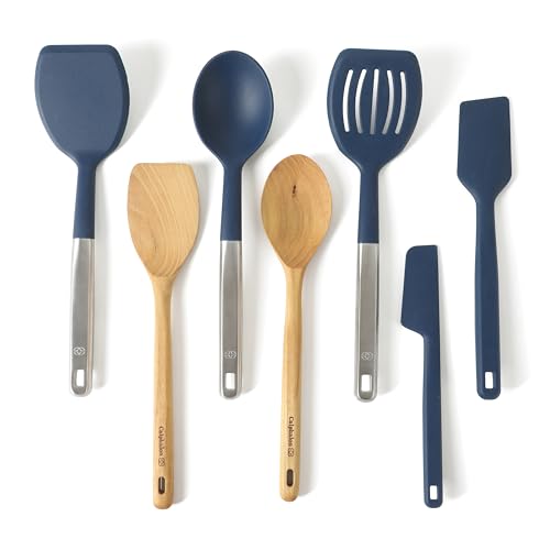 Prime 7 Piece Silicone and Teak Wood Kitchen Tool Set (Navy Blue w/ Silicone & Teak Wood (Prime - 7pc Utenstil Set) / 7-Piece Gadget & Tool Set)