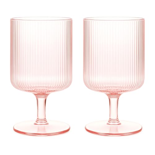 Ripple Textured Blush Pink Stemmed Glass Wine Goblets