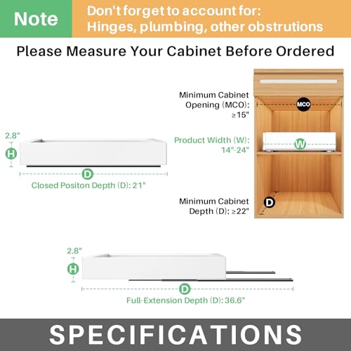 Pull out Cabinet Organizer (White / 21"D×14"-24"W(1 Pack))