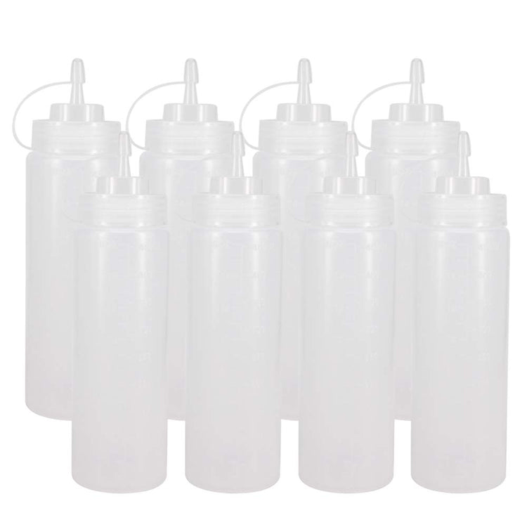 8 Pack 16 oz Plastic Squeeze Condiment Bottles with Cap Lids (8 Count)