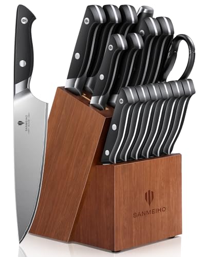 16 PCS Japanese Kitchen Knife Set with Block (16 Count)