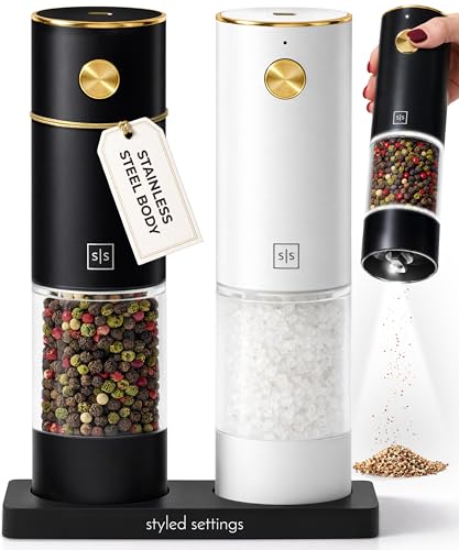 Rechargeable Electric Salt and Pepper Grinder Set (Black/White)