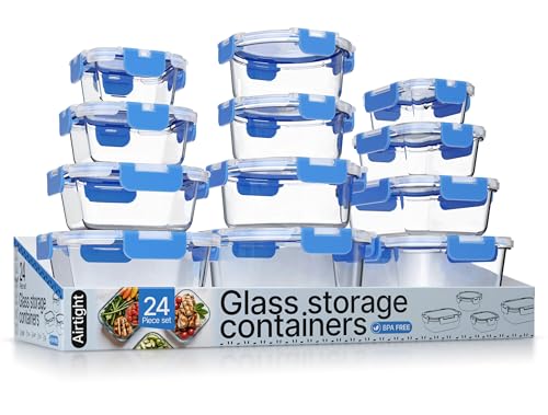 Bakken Borosilicate Glass Food Storage Containers with Lids 24 Pieces (Blue)