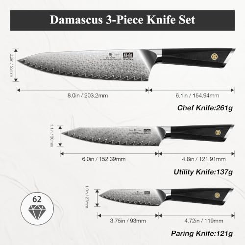 3 PCS Damascus Knife Set (3 Count)