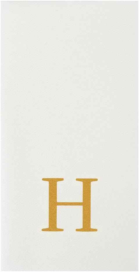 Luxenap 15.8 X 7.9 Inch Linen-Feel Guest Towels, 50 Lettered Hand Towels - Gold Letter 'H', Sans Serif Font, White Paper Dinner Napkins, airlaid, For Restrooms And Tables - Restaurantware