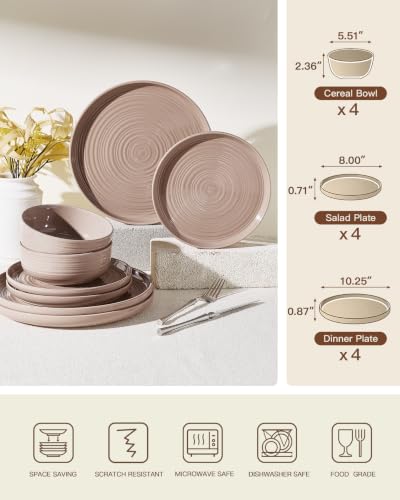 Stoneware Dinnerware Sets for 4 (Cinnamon Brown)