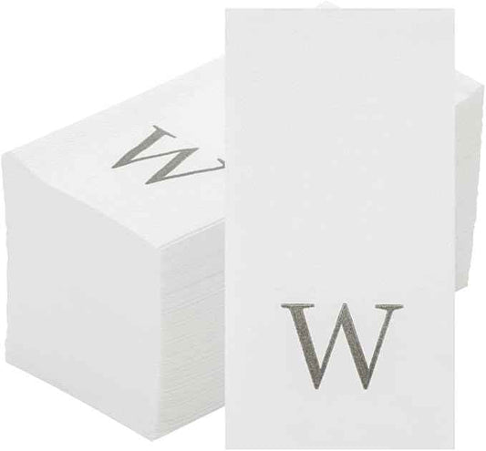 Luxenap 15.8 X 7.9 Inch Linen-Feel Guest Towels, 50 Lettered Hand Towels - Silver Letter 'W', Sans Serif Font, White Paper Dinner Napkins, airlaid, For Restrooms And Tables - Restaurantware