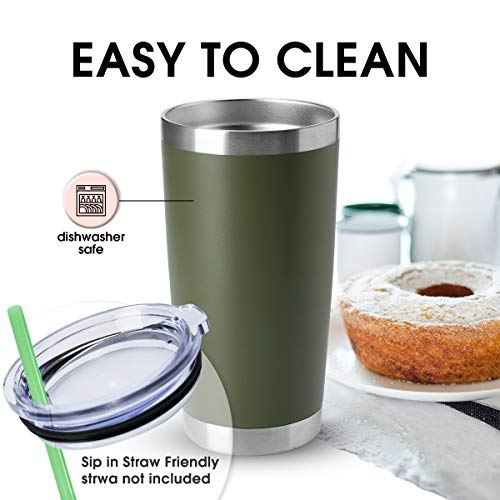 20oz Tumblers Bulk Stainless Steel Cup with Lid Double Wall Vacuum Insulated Coffee Mug for Cold & Hot Drinks 1 Pack (Army Green-A / 1 Count (Pack of 1))