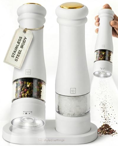 Electric Salt and Pepper Grinder Set (White)
