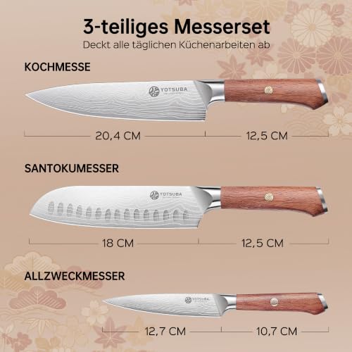 3 PCS Japanese Kitchen Knife Set with Full Tang Rosewood Handle (3 Count)