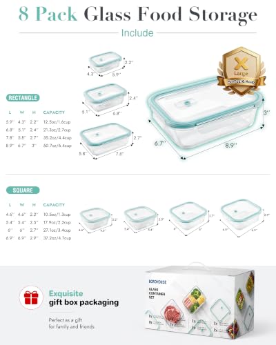 8 Pack Borosilicate Glass Food Storage Containers with Airtight Lids (Plastic Lids / 8 Pack A)