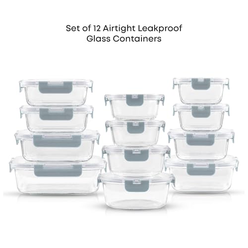 24pc Borosilicate Glass Storage Containers with Lids (Color Powder Blue)