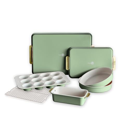 Bakeware Set 7 Piece Nonstick Ceramic Gold Handle Baking Sheets (7 Count)
