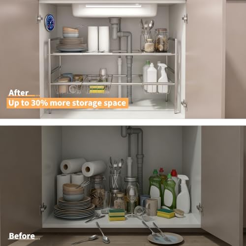 Under Sink Organizer 2 Tier Expandable bathroom Storage (4 panels 4 baskets)