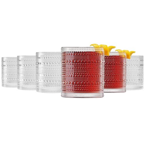 Plastic Hobnail Drinking Glasses Set of 6 Tritan Lowball Cups 10oz