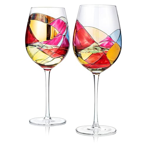 Artisanal Hand Painted Stemmed Wine Glasses (2 Count)
