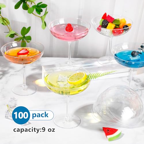 100 Pcs Plastic Coupe Glasses 9 oz Disposable Martini Glasses for Cocktails (100 Count)