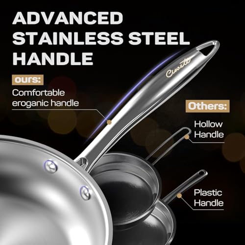 11-Piece Tri-Ply Stainless Steel Pots and Pans Set, 18/10 Stainless Steel Cookware Set with Steamer Insert, Induction Kitchen Cookware Sets with Cool Ergonomic Handles, Dishwasher, Oven Safe (11 Count)