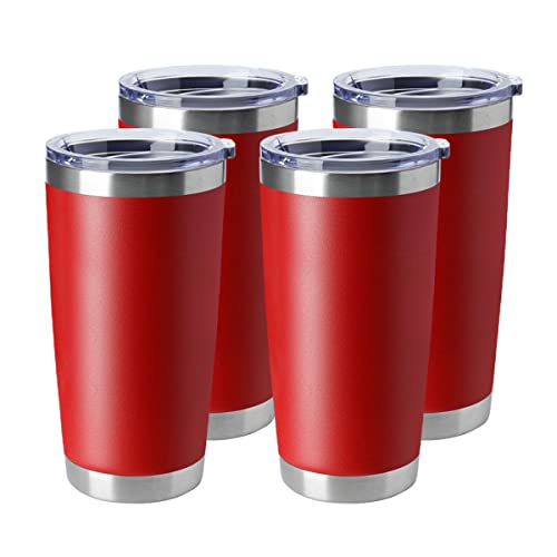 20oz Tumblers Stainless Steel Mugs with Lid Double Wall Vacuum Insulated Coffee Cups for Cold & Hot Drinks (Red-A / 4 Count (Pack of 1))