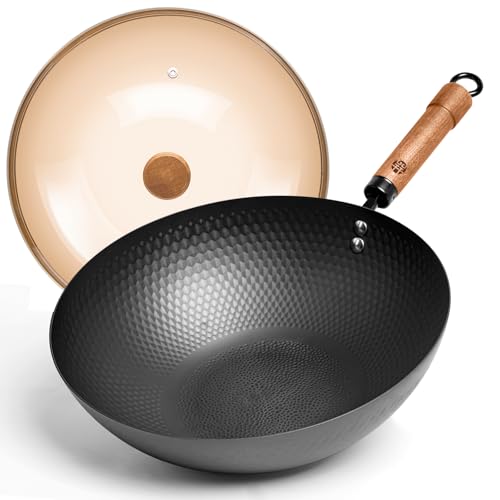 Carbon Steel Wok Pan with Lid (12.6 INCH)