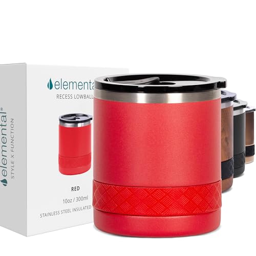 Recess Lowball 10oz Stainless Steel Tumbler Whiskey Glass w (10 Ounces / Red)
