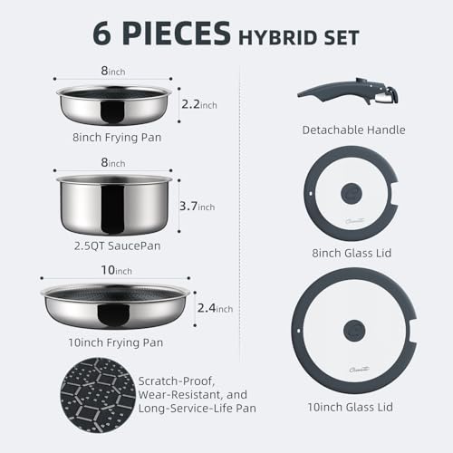6 Piece Hybrid Stainless Steel Pots and Pans Set Non Stick