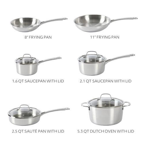 Kitchen Essentials Chef's Deck 10 Piece Stainless Steel Non Toxic Pots and Pans Kitchen Cookware Set w