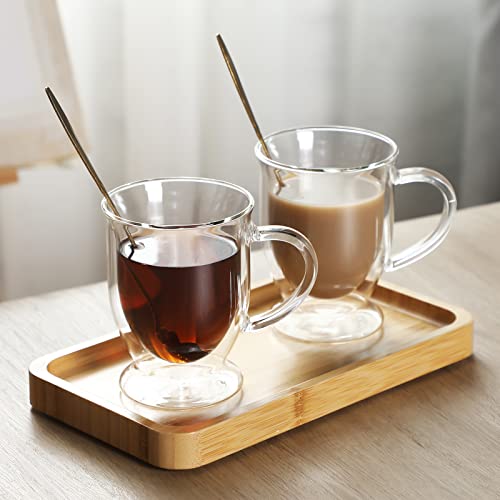 6 Sets Double Wall Glass Coffee Mugs with Spoon Insulated Clear Coffee Mug with Handle Borosilicate Glass Coffee Cups Latte Cup for Cappuccino (12 OZ)