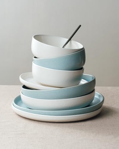 Milkyway 12 Piece Dinnerware Set (Matte Beige White & Light Blue / Service for 4 (Standard Dinner Set))