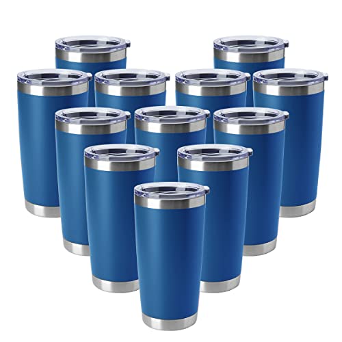 20oz Tumblers Stainless Steel Mugs with Lid Double Wall Vacuum Insulated Coffee Cups for Cold & Hot Drinks (Dark Blue-A / 12 Count (Pack of 1))