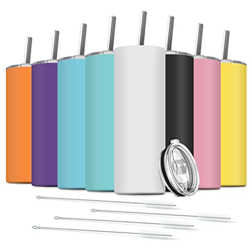 8 Pack Stainless Steel Skinny Tumbler (Assorted Colors / 8 Count (20 oz))