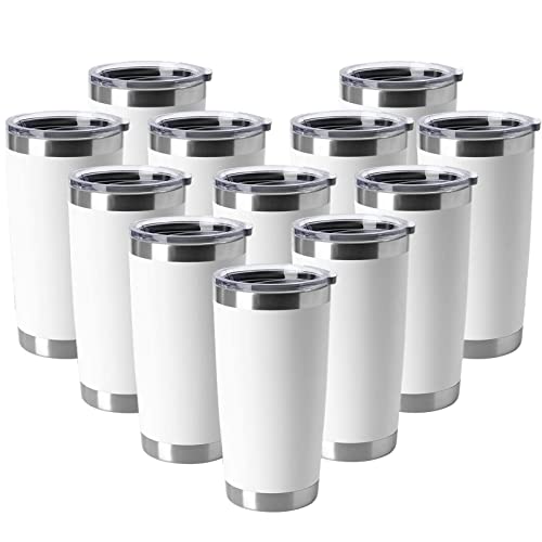 20oz Tumblers Stainless Steel Mugs with Lid Double Wall Vacuum Insulated Coffee Cups for Cold & Hot Drinks (White-A / 12 Count (Pack of 1))