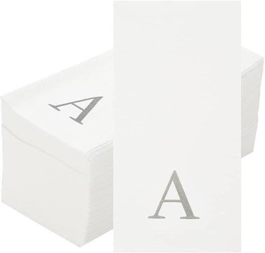 Luxenap 15.8 X 7.9 Inch Linen-Feel Guest Towels, 2000 Lettered Hand Towels - Silver Letter 'A', Sans Serif Font, White Paper Dinner Napkins, airlaid, For Restrooms And Tables - Restaurantware