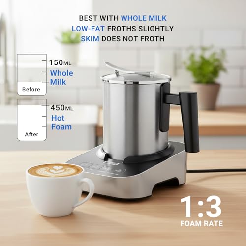 4-in-1 Electric Milk Frother and Steamer with Auto Shut-Off (Silver)